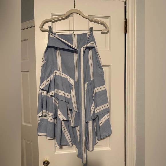 ZARA Asymmetrical ruffle midi skirt in blue, white and black stripe - Picture 5 of 6